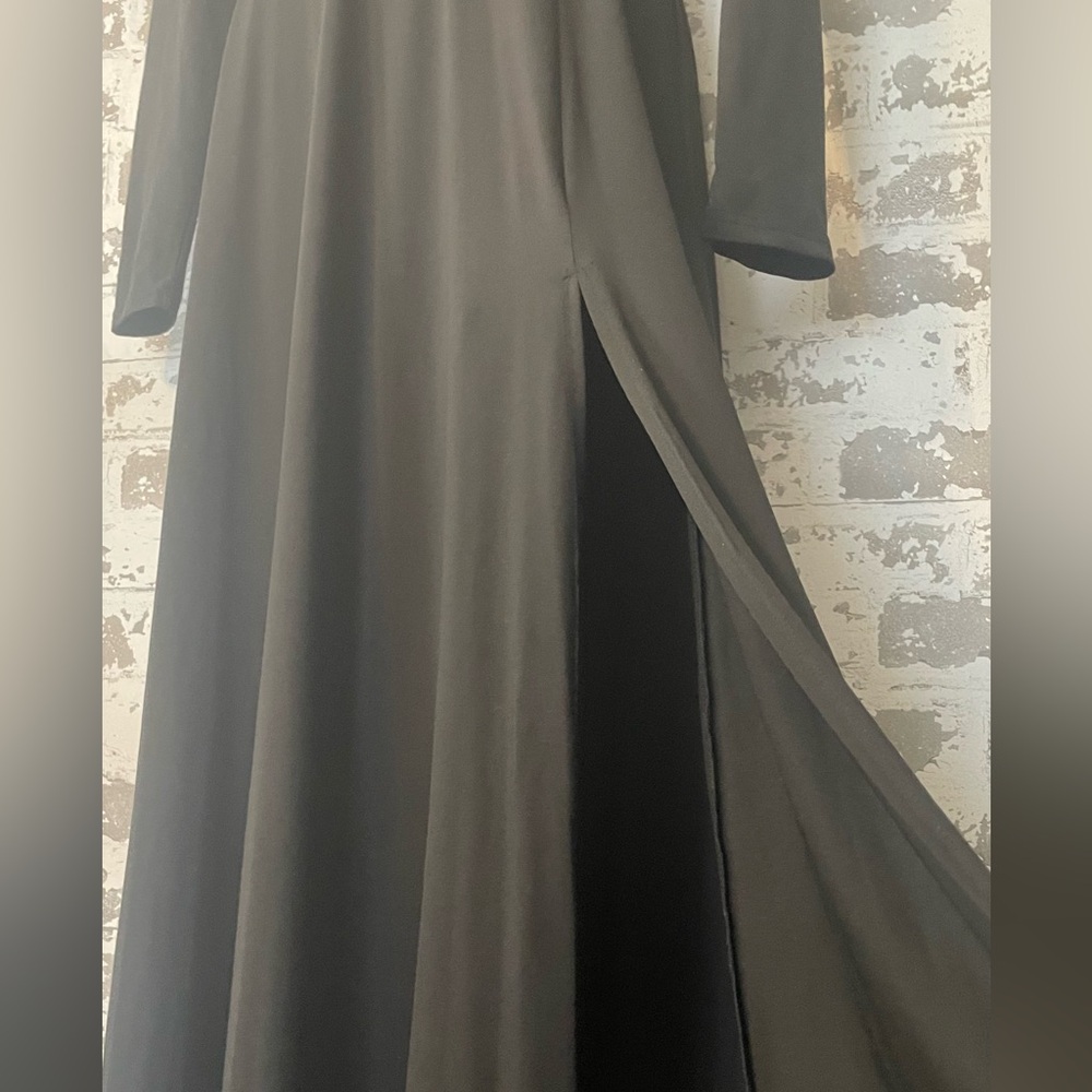 Baltic Born Black Long Sleeve Maxi Dress Empire Waist Slit M Classic Timeless - Picture 5 of 8